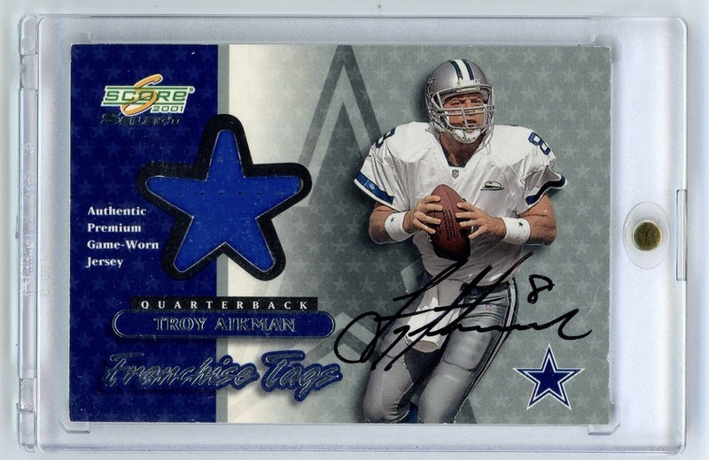 2001 Score Select Franchise Tags Troy Aikman Game Used Jersey Patch Auto /50 HOF