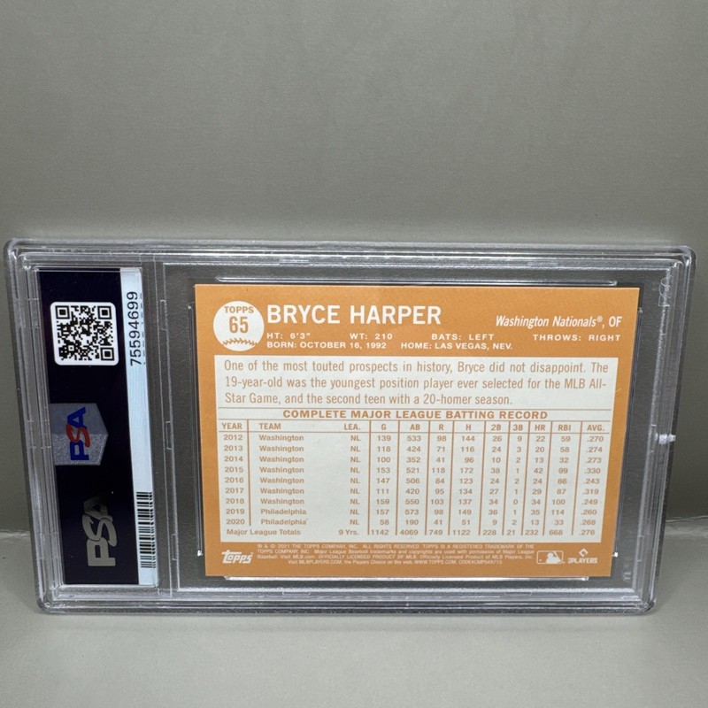 2021 Topps All-Star Rookie Cup - Bryce Harper #65 - PSA 10 - Nationals view 2