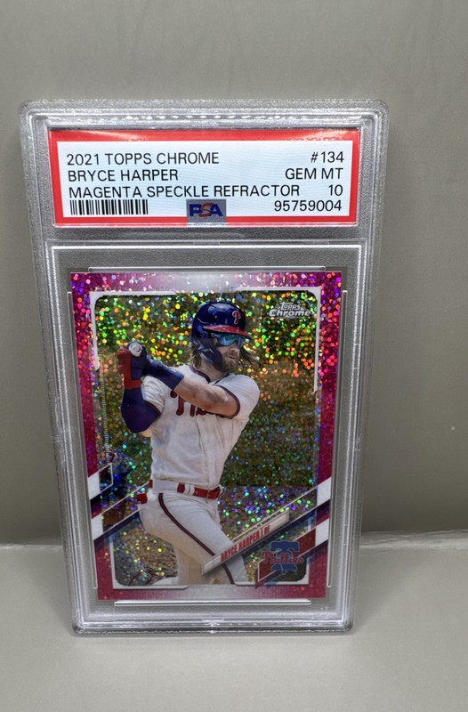 2021 Topps Chrome - Bryce Harper #134 Magenta Speckle Refractor /350 - PSA 10