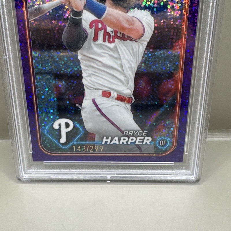 2024 Topps Chrome Bryce Harper #62 Purple Speckle Refractor #’d 143/299 - PSA 10 view 2