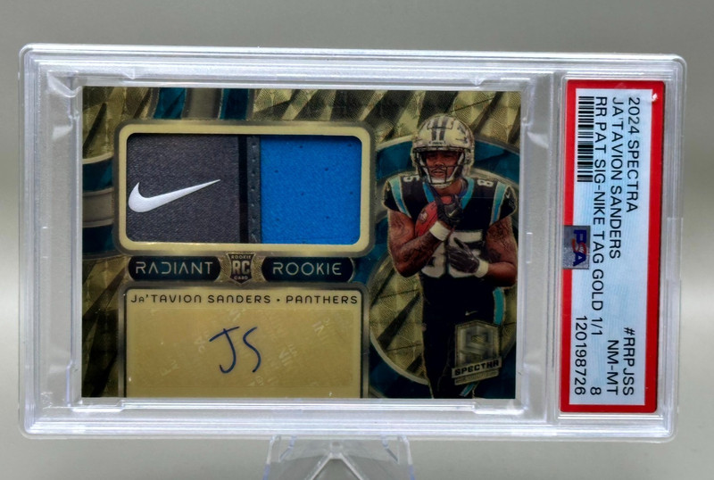 ‼️2024 Panini Spectra Ja'Tavion Sanders Auto RC Patch #1/1 One of One PSA 8