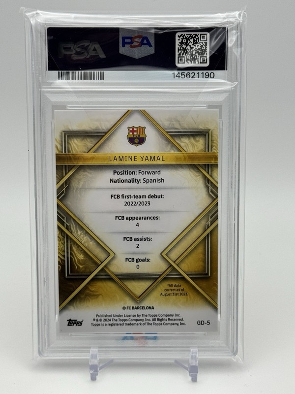 2023-24 Topps FC Barcelona Team Set - Gold Drip Lamine Yamal #GD-5 RC PSA 8 view 2