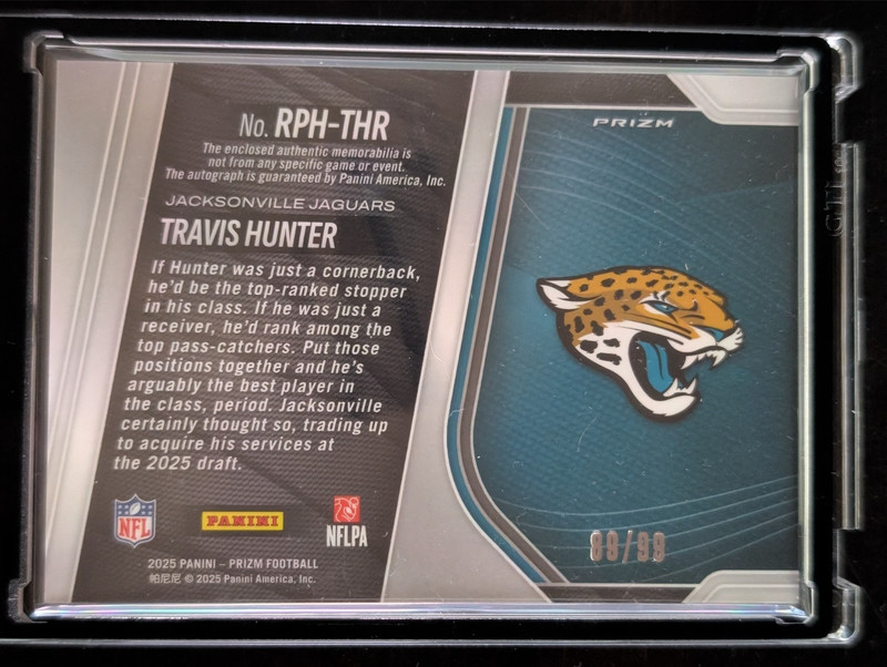 2025 Panini Prizm - Rookie Patch Auto Travis Hunter Jaguars #RPH-THR Silver /99 view 2