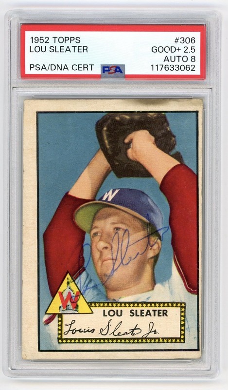 1952 Topps #306 PSA/DNA Lou Sleater Autograph PSA 2.5 w/ 8 Auto Rare Sign view 1