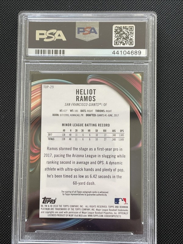 Heliot Ramos 2018 Bowman Platinum Orange Auto /25 PSA 10 SF Giants POP MLB view 2