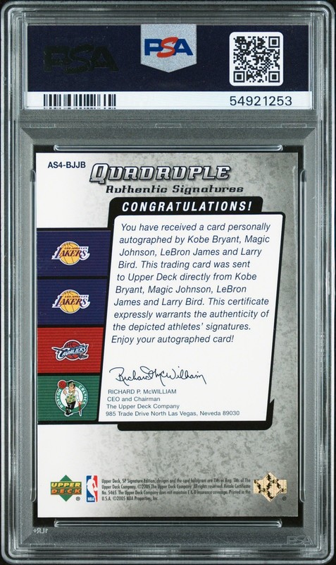 Kobe Bryant LeBron James Bird Magic 2004 SP Sig Quad Autograph /15 PSA 8 Auto 9 view 2