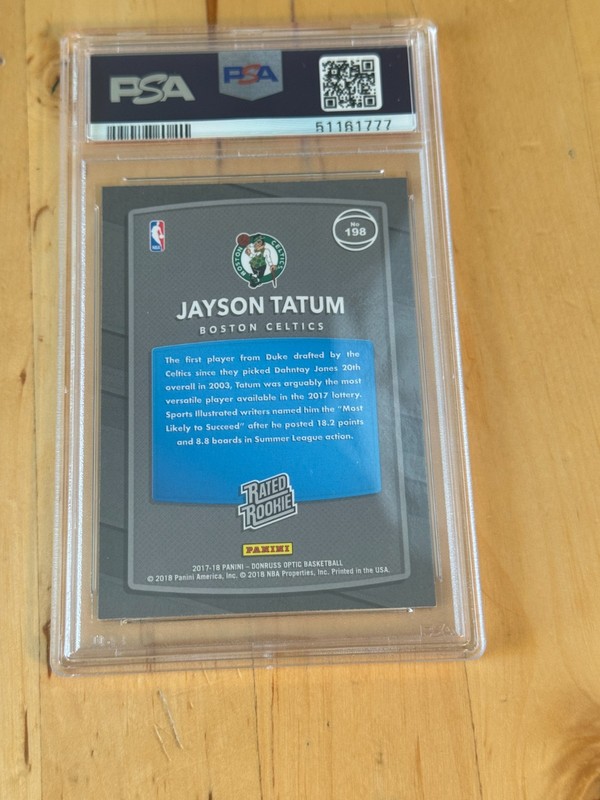 JAYSON TATUM 2017-18 Donruss Optic Rated Rookie RC PSA 9 Celtics view 2