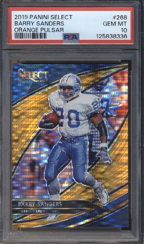 Barry Sanders 2019 Panini Select #268 Orane Pulsar FOTL Prizm #D 7/11 PSA 10