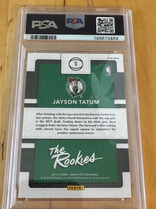Jayson Tatum 2017-18 Optic The Rookies #3 HOLO PRIZM PSA 9 MINT RC Celtics view 2