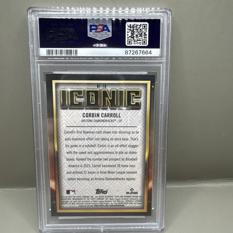 2023 Bowman Chrome - Bowman Iconic Corbin Carroll #BI-18 Rookie PSA 10 view 2