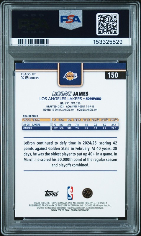 153325529 LeBron James 2025 Topps #150 Team Color Border Variation PSA 9 view 2