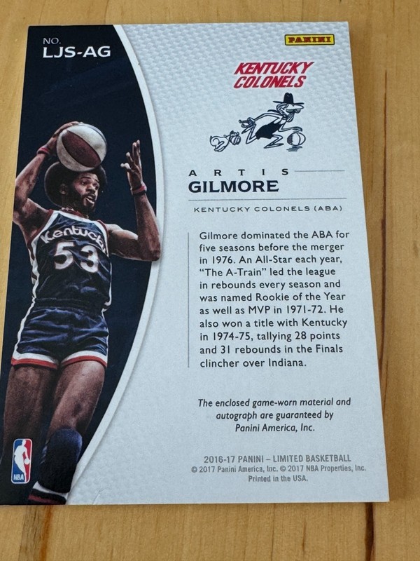 2016-17 Panini Limited Artis Gilmore 1/1 AUTO Game Used Patch Colonels RAREST! view 2