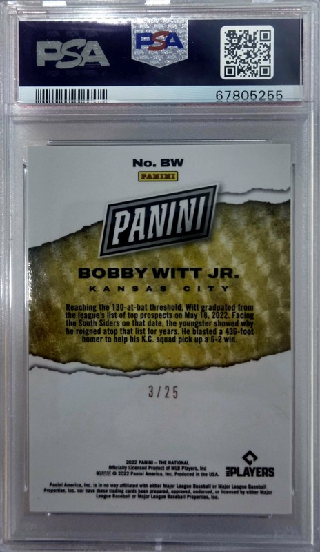 2022 Panini National Silver Wave Bobby Witt Jr. RC /25 PSA 9 Royals #BW view 2