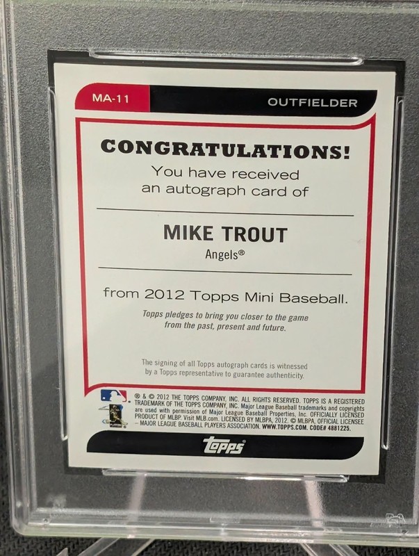 PSA 9 Mike Trout Auto SP Topps Mini MM MT 2nd Year 2012 view 2