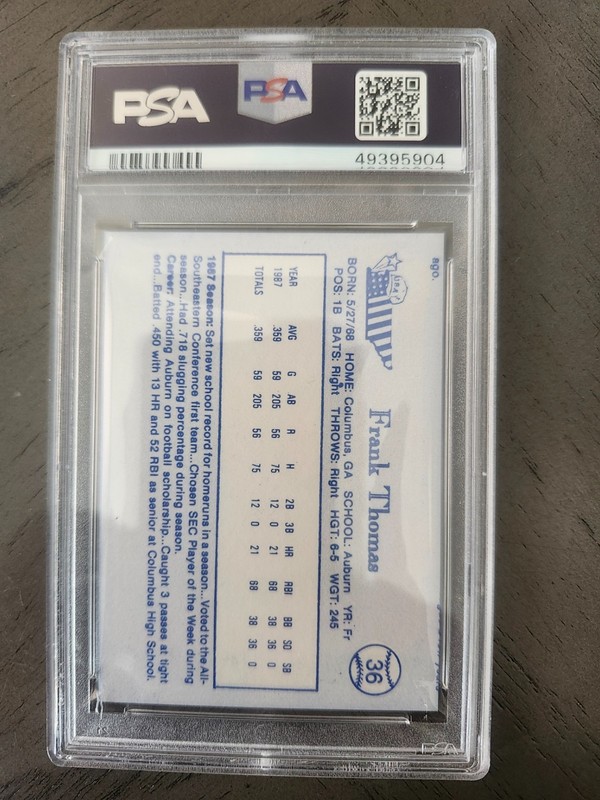 1987 Pan-Am Games USA Baseball Frank Thomas Blue Rookie #36 PSA 8 view 2