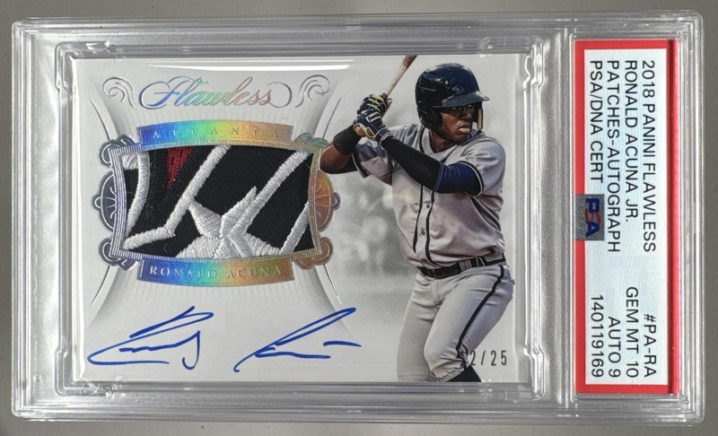 Ronald Acuna Jr 2018 Panini Flawless RC Logo Patch Auto 12/25 PSA 10 DNA 9