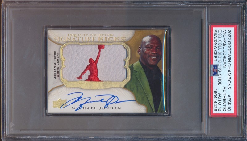 Michael Jordan 2022 Goodwin Champions Exquisite Kicks Patch Auto PSA AUTH DNA 10