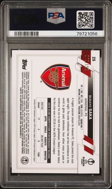 BUKAYO SAKA 2022-23 Topps Chrome UCC #25 BLUE Refractor /150 PSA 10 GEM view 2