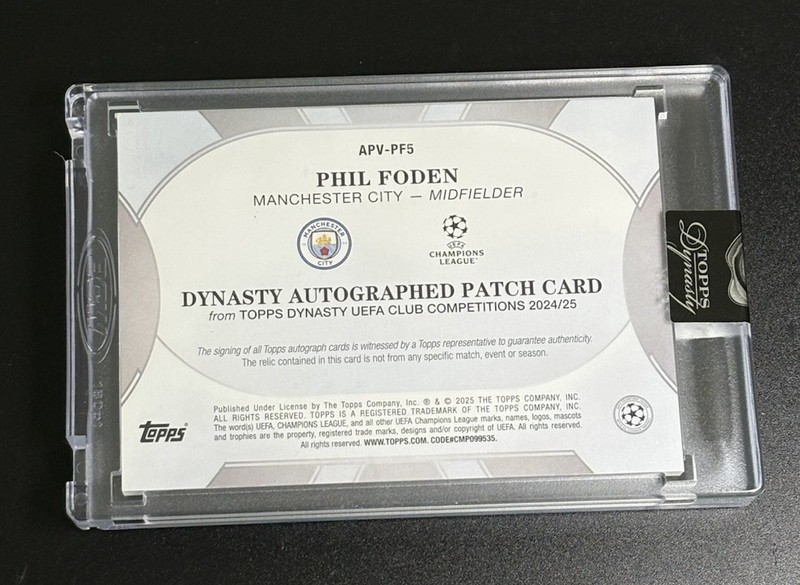 2024-25 Topps Dynasty UCC UCL Phil Foden /10 Game Used On Card Auto Man City view 2