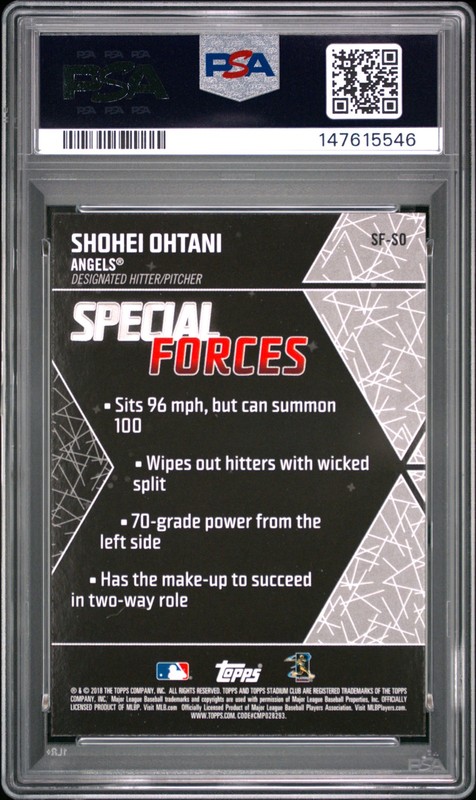 147615546 Shohei Ohtani 2018 Topps Stadium Club #SF-SO Special Forces RC PSA 10 view 2