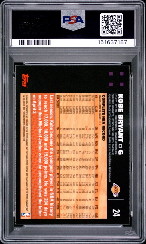 151637187 Kobe Bryant 2007 Topps Chrome #24 PSA 9 view 2