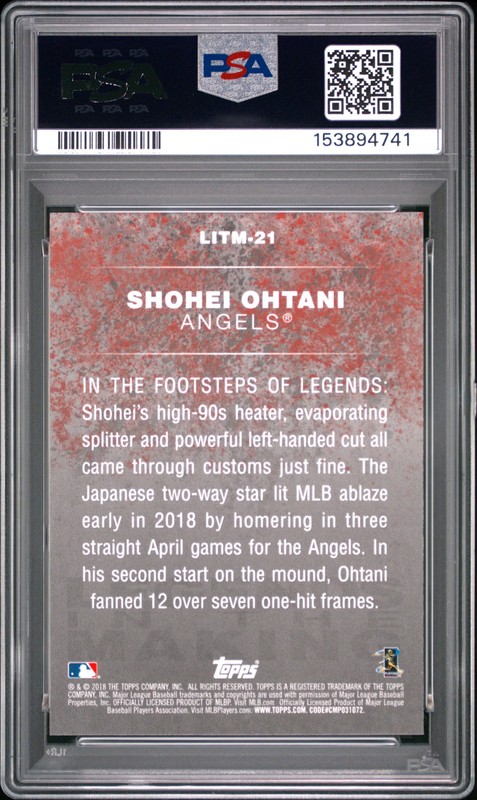 4741 Shohei Ohtani 2018 Topps Update Blue Legends in the Making RC PSA 10 view 2