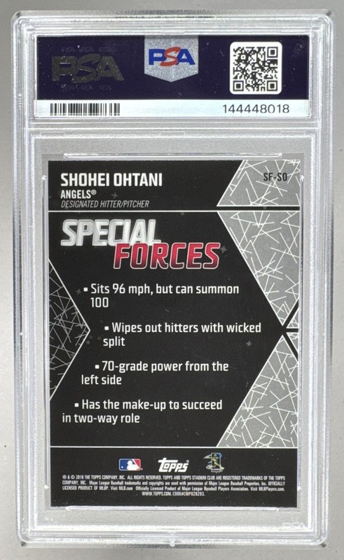 144448018 Shohei Ohtani 2018 Topps Stadium Club #SF-SO Special Forces RC PSA 10 view 2