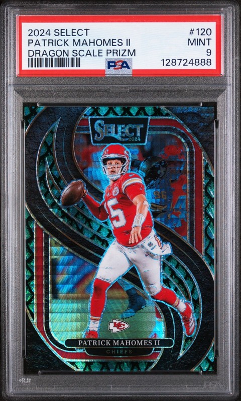 2024 Panini Select #120 Patrick Mahomes ii Premier Dragon Scale Prizm #/81 PSA 9