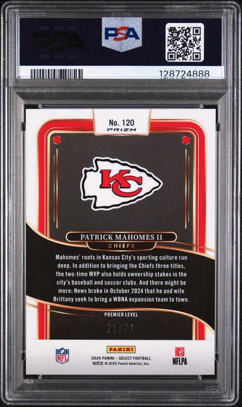 2024 Panini Select #120 Patrick Mahomes ii Premier Dragon Scale Prizm #/81 PSA 9 view 2