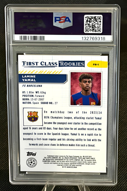 Lamine Yamal PSA 10 GEM MT 2023-24 Topps Finest UCC First Class Rookies #FR1 RC view 2