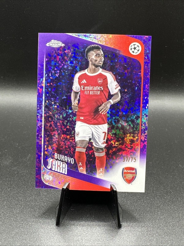 Bukayo Saka PURPLE MINI DIAMONDS /75 #12 2025-26 Topps Chrome UEFA Arsenal view 1