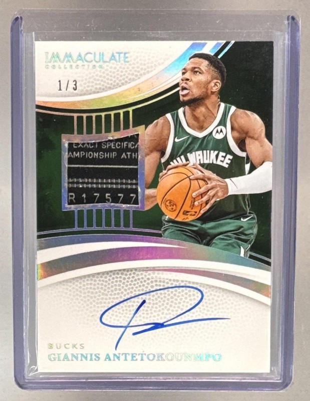 Giannis Antetokounmpo 2024 Panini Immaculate GU Laundry Tag Patch Auto 1/3