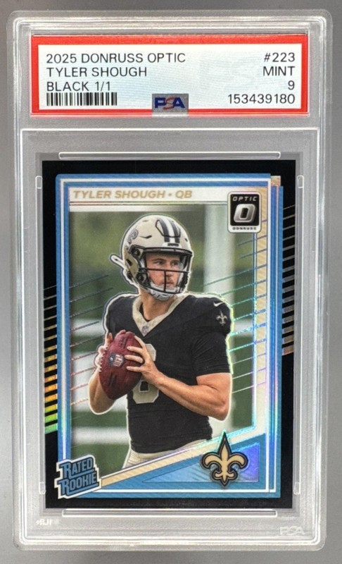 Tyler Shough 2025 Panini Donruss Optic 223 Black Prizm RC Rated Rookie 1/1 PSA 9