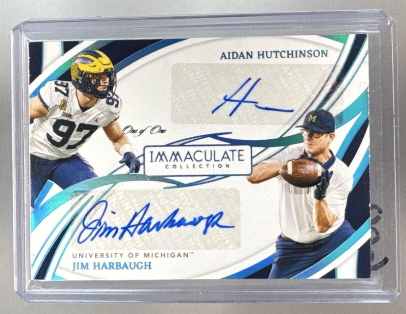 Aidan Hutchinson Jim Harbaugh 2022 Panini Immaculate Platinum Auto 1/1