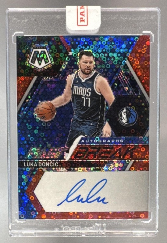 Luka Doncic 2022 Panini Mosaic Red Fast Break Prizm Auto 21/49