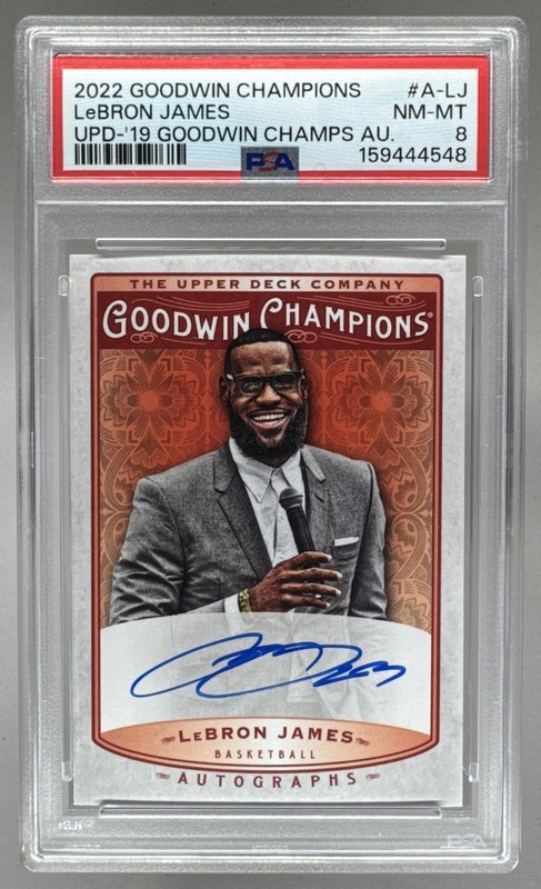 LeBron James 2019 Upper Deck Goodwin Champions Update Auto PSA 8