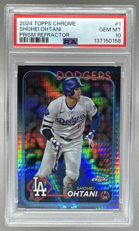 137150158 Shohei Ohtani 2024 Topps Chrome #1 Prism Refractor PSA 10