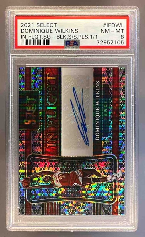 Dominique Wilkins 2021 Panini Select Black Snakeskin Pulsar Prizm Auto 1/1 PSA 8