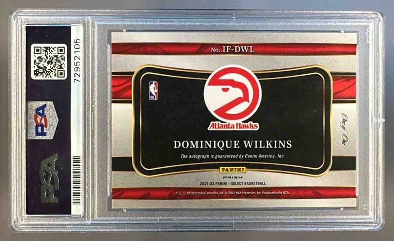 Dominique Wilkins 2021 Panini Select Black Snakeskin Pulsar Prizm Auto 1/1 PSA 8 view 2