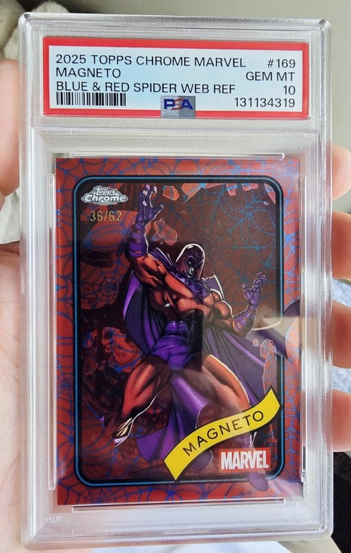 2025 Topps Marvel Chrome - MAGNETO Red Blue Web Refractor /62! PSA 10! 
