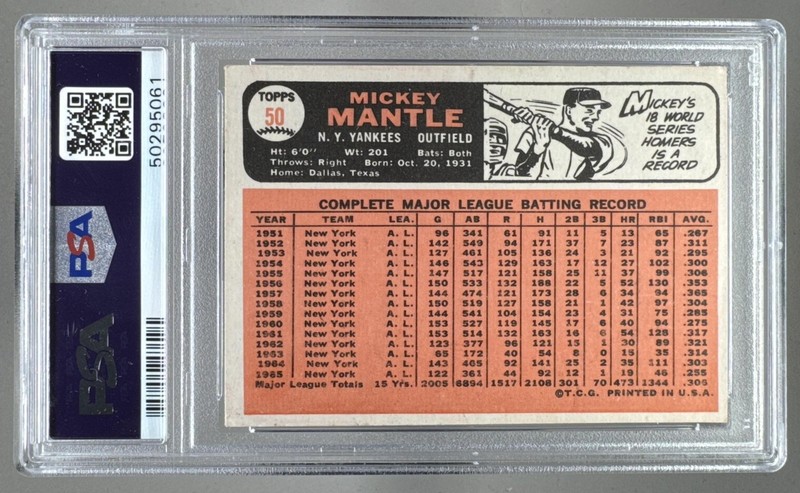 50295061 Mickey Mantle 1966 Topps #50 PSA 3 view 2
