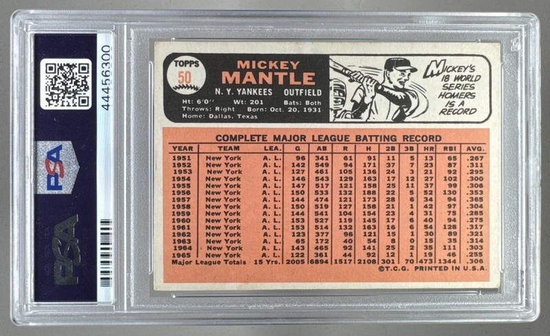 44456300 Mickey Mantle 1966 Topps #50 PSA 3.5 view 2