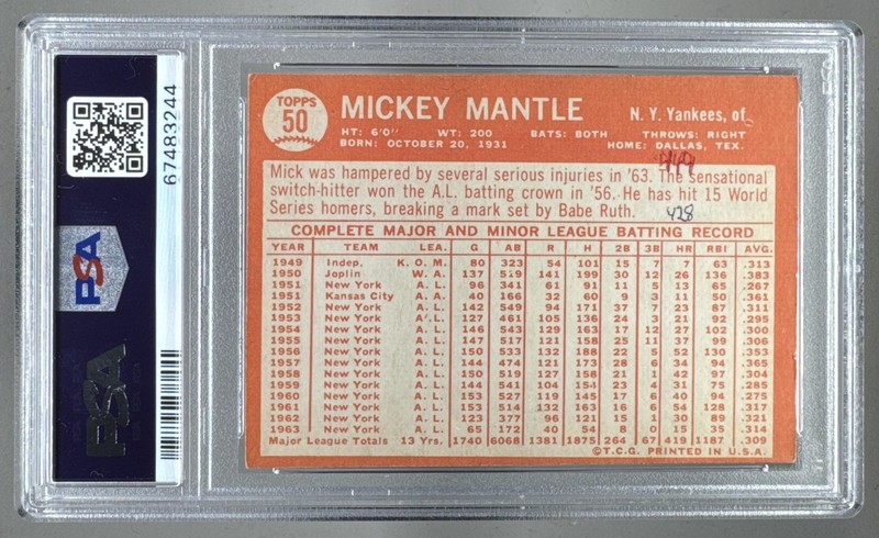 67483244 Mickey Mantle 1964 Topps #50 PSA 4 (MK) view 2