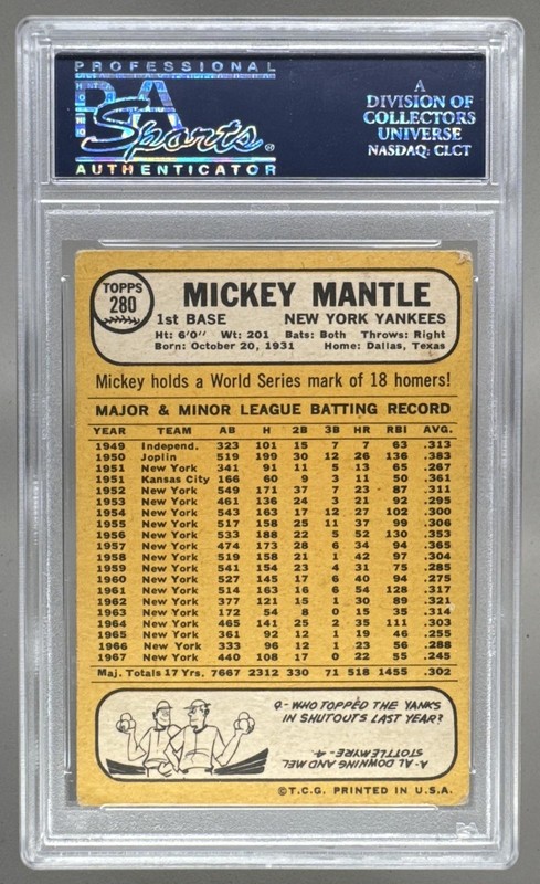 24245753 Mickey Mantle 1968 Topps #280 PSA 3 view 2