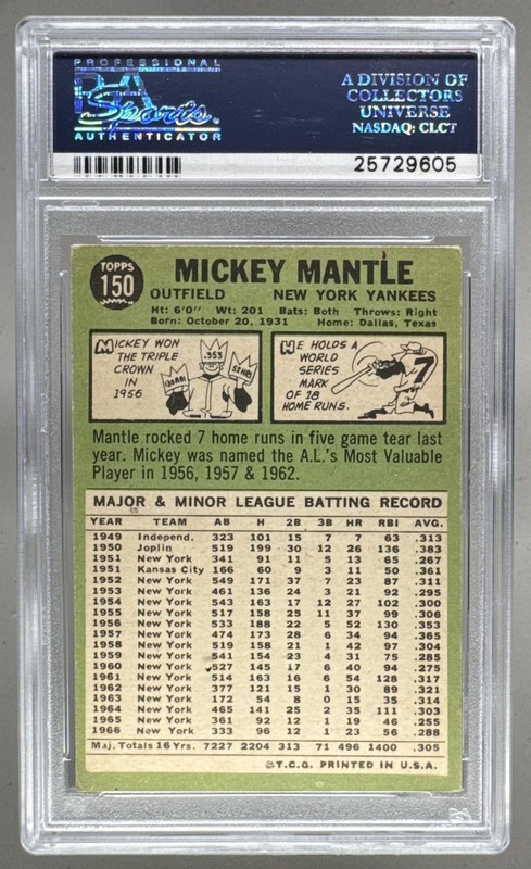 25729605 Mickey Mantle 1967 Topps #150 PSA 4 view 2