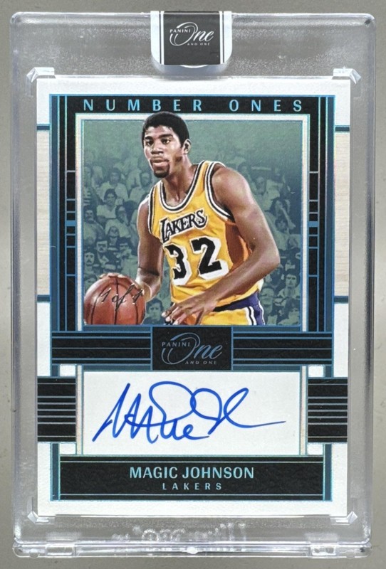 Magic Johnson 2023 Panini One & One Platinum Number Ones Auto 1/1