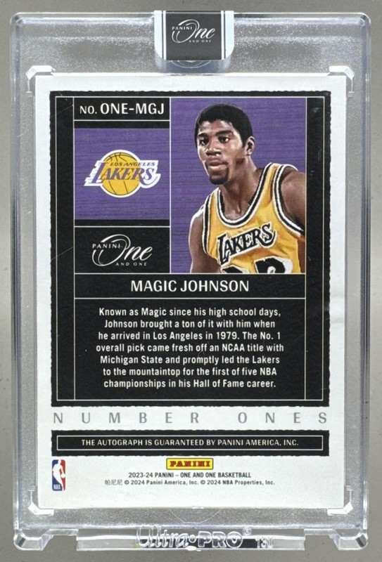 Magic Johnson 2023 Panini One & One Platinum Number Ones Auto 1/1 view 2