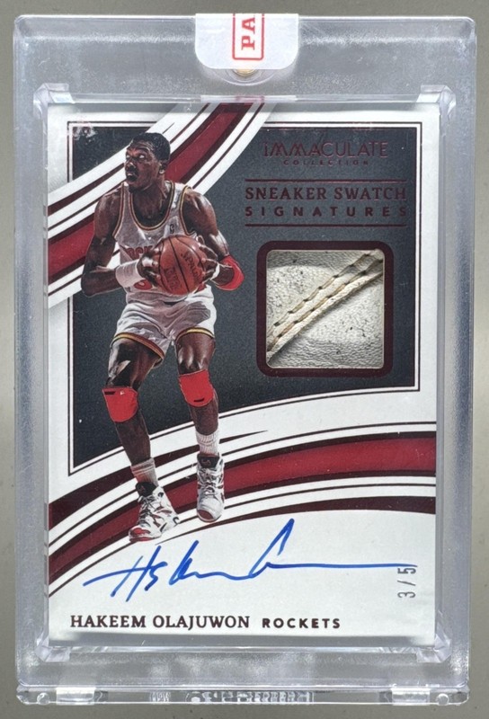 Hakeem Olajuwon 2021 Panini Immaculate Red Sneaker Swatches GU Patch Auto 3/5