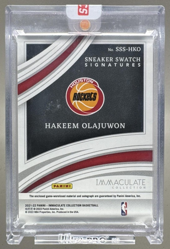 Hakeem Olajuwon 2021 Panini Immaculate Red Sneaker Swatches GU Patch Auto 3/5 view 2