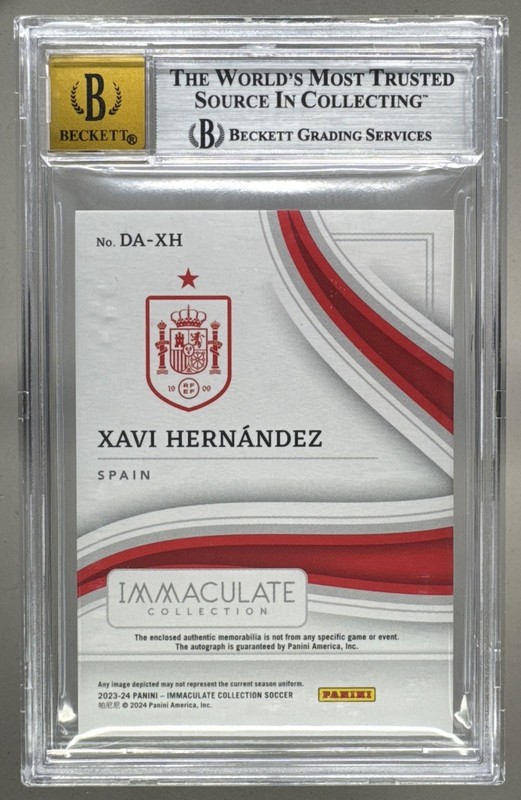 Xavi Hernandez 2023 Panini Immaculate Sapphire Dual Patch Auto 1/1 BGS 8/10 view 2